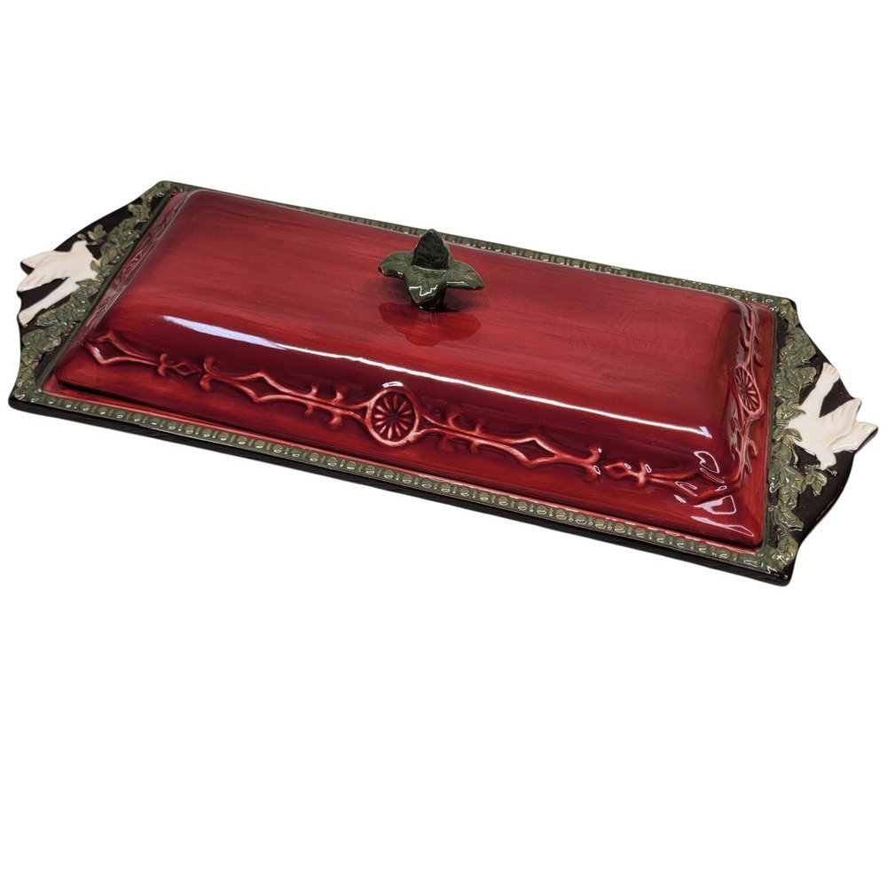 Amscan Covered Butter Dish Red Dove Ivy Rejoicing Spirit Holiday Holiday Serving